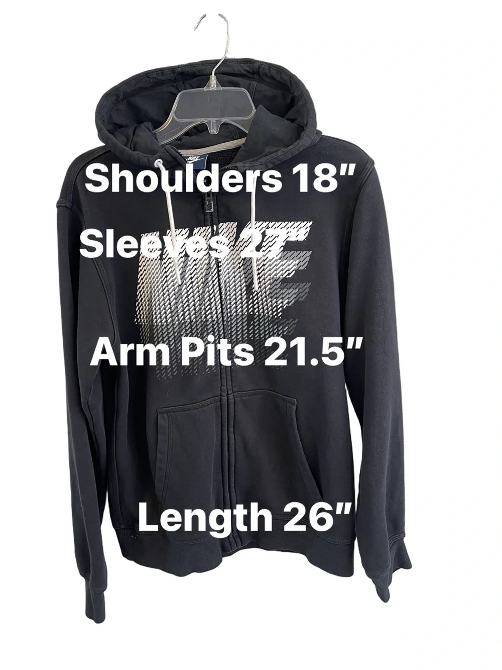 Nike Men’s Black Hoodie with White Gradient Logo Full Zip Sz M